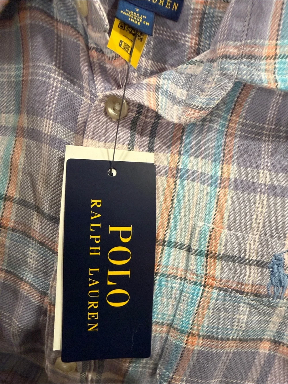 New! Polo Ralph Lauren Girls Sz 7 Pastel Plaid Button-Front Popover Shirt Dress